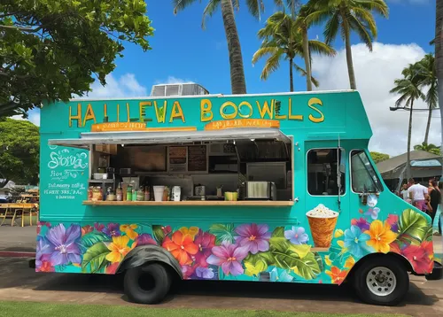 hawaiian food,hawaii,aloha,pizza hawaii,battery food truck,blue hawaii,food truck,oahu,kauai,honolulu,waikiki beach,hawaiian hibiscus,kawaii foods,hawaiian,luau,ko olina resort,kona coffee,halo-halo,coconut grove,shaved ice,Illustration,Abstract Fantasy,Abstract Fantasy 06