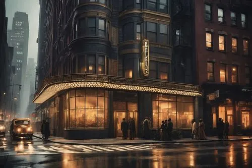 deakins,manhattan,bloomingdales,gotham,bergdorf,art deco,new york streets,speakeasy,broadway,city corner,luxury hotel,new york restaurant,emporium,metropolis,arkham,5th avenue,intercontinental,cityscapes,soho,harrod,Illustration,Realistic Fantasy,Realistic Fantasy 21