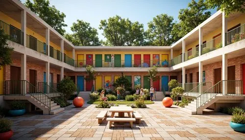 courtyards,courtyard,3d rendering,patios,school design,cohousing,render,dorms,inside courtyard,dormitory,3d render,townhomes,3d rendered,block balcony,apartment complex,colorful facade,apartment block,apartments,sketchup,interhostel