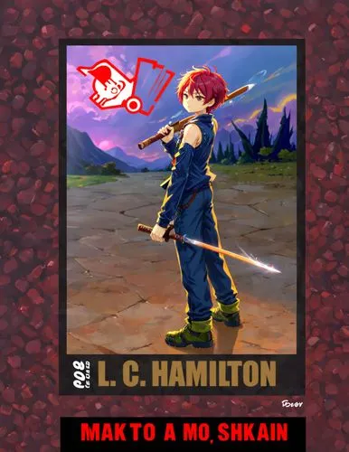 an anime card with a boy holding a knife and another hand with a hammer,hamzik,sharockman,malik,hammack,haman,shankle,Anime,Anime,Realistic