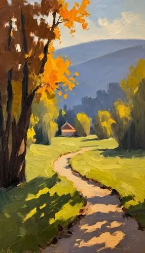 fall landscape,autumn landscape,rural landscape,small landscape,farm landscape,home landscape,church painting,maple road,robert duncanson,shenandoah valley,autumn idyll,fall foliage,painting technique,salt meadow landscape,pathway,oil painting,pennsylvania,vermont,one autumn afternoon,autumn light,Conceptual Art,Oil color,Oil Color 22