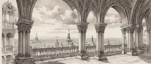 piranesi,chhatris,schuitema,watercolor paris balcony,schuiten,diterlizzi,milan cathedral,gondolin,driehaus,arno,neogothic,colonnades,disegno,ducale,duomo,brodsky,cathedrals,seregil,balcon de europa,porticoes,Illustration,Paper based,Paper Based 30