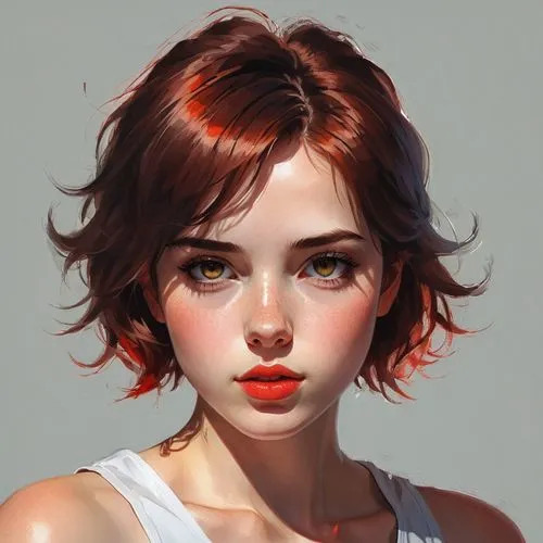 girl portrait,digital painting,red-haired,fantasy portrait,study,clementine,red head,vector girl,world digital painting,poppy red,bouffant,sculpt,face portrait,transistor,red skin,fiery,portrait of a girl,pixie cut,romantic portrait,girl drawing,Illustration,Paper based,Paper Based 19