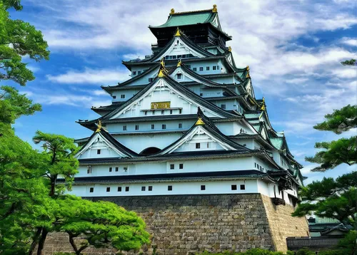 Osaka Castle 1 by dragonslayero,osaka castle,matsumoto castle,kanazawa castle,japanese architecture,nara prefecture,kodaiji temple,japan's three great night views,theatrical scenery,stone tower,gold c