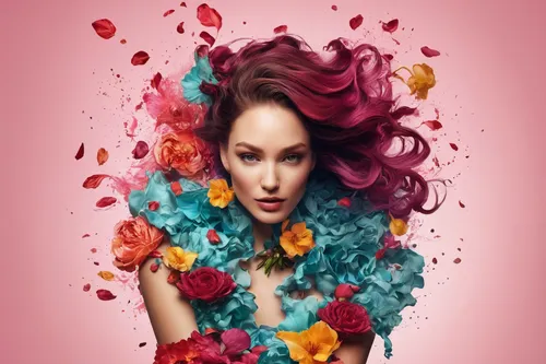 hair coloring,floral background,colorful foil background,image manipulation,flower wall en,colorful floral,girl in flowers,the festival of colors,spray roses,fashion vector,watercolor floral background,photoshop manipulation,pink floral background,tropical floral background,floral digital background,colorful background,artist color,flower art,flower painting,color powder,Photography,Artistic Photography,Artistic Photography 05