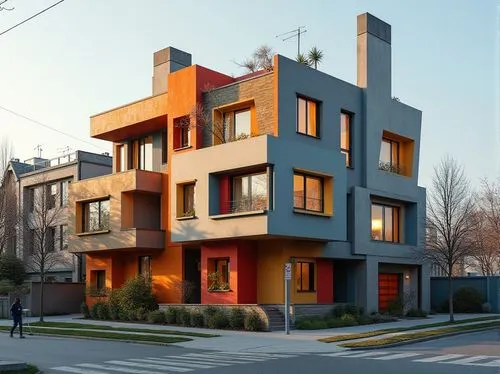 cubic house,rowhouse,multifamily,townhome,cohousing,passivhaus,inmobiliaria,townhouse,modern architecture,mansard,apartment building,apartment house,townhomes,cantilevers,eifs,quadruplex,vivienda,corbu,louver,multistorey,Photography,General,Realistic