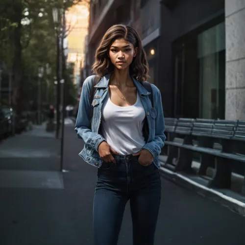 denim,jean jacket,new york streets,on the street,denim jacket,jeans background,fashion street,jeans,female model,denim jeans,menswear for women,denim background,street fashion,girl walking away,young 