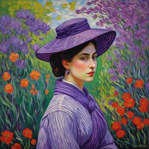 la violetta,the lavender flower,girl in flowers,viola,valensole,girl in the garden,the hat of the woman,fiori,violet flowers,petunias,woman's hat,aubrietien,splendor of flowers,1906,tulipan violet,flower painting,purple rizantém,lavendar,pasque-flower,verbena,Art,Artistic Painting,Artistic Painting 40