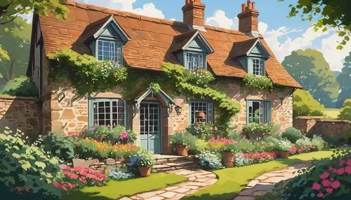 country cottage,cottage garden,summer cottage,cottage,country house,dandelion hall,thatched cottage,cottages,home landscape,country estate,ludgrove,houses clipart,maplecroft,beautiful home,little house,witch's house,victorian house,farmhouse,house painting,private house,Illustration,Japanese style,Japanese Style 06