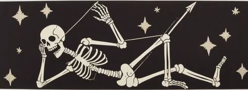 two skeletons and a star are seen above a black background,vintage skeleton,skelly,danse macabre,skeletal,jolly roger,skull rowing