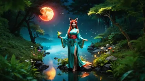 fantasy picture,kupala,faerie,kurama,sorceress,fireheart