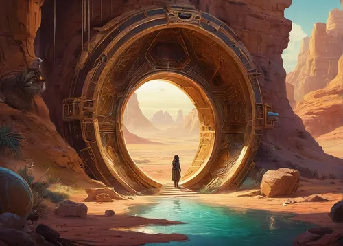 stargate,portals,gateway,portal,futuristic landscape,archway,world digital painting,sci fiction illustration,keyhole,heaven gate,threshold,fantasy landscape,the door,round arch,doorway,ancient city,the threshold of the house,fantasy art,fantasy picture,semi circle arch,Illustration,Abstract Fantasy,Abstract Fantasy 11