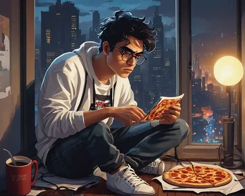 shadman,nightwing,akira,sci fiction illustration,pizza service,game illustration,pizzeria,online date,levenstein,game addiction,world digital painting,otacon,the pizza,shadowrun,romantic night,pizza,pizza supplier,egon,jughead,ayoade,Art,Artistic Painting,Artistic Painting 35