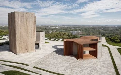 GENERA UN FONDO CON ARBOLES Y PARQUES AL REDEDOR DE LOS EDIFICIOS
,corten steel,wine boxes,archidaily,observation tower,sculpture park,concrete blocks,cão da serra de aires,the observation deck,wooden