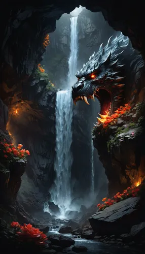 lava cave,chasm,fantasy landscape,lava river,waterfall,ash falls,water fall,fantasy picture,painted dragon,wasserfall,fantasy art,water falls,dungeons,dragon fire,devil's bridge,waterfalls,forest dragon,mountain spring,3d fantasy,dragons,Conceptual Art,Fantasy,Fantasy 11