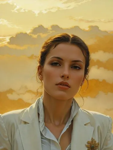 A perfect woman.,a painting of a woman standing in front of a cloud,beren,eretria,katniss,tropico,padme,carice,Illustration,Retro,Retro 01