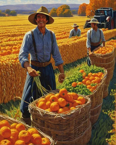 farm workers,farmworker,harvest,agriculture,harvest time,farmers,tangerines,aggriculture,fall harvest,agricultural,glean,farming,oranges,farmer,agricultural use,harvesting,pumpkin patch,corn harvest,half of the oranges,straw harvest,Illustration,Retro,Retro 14