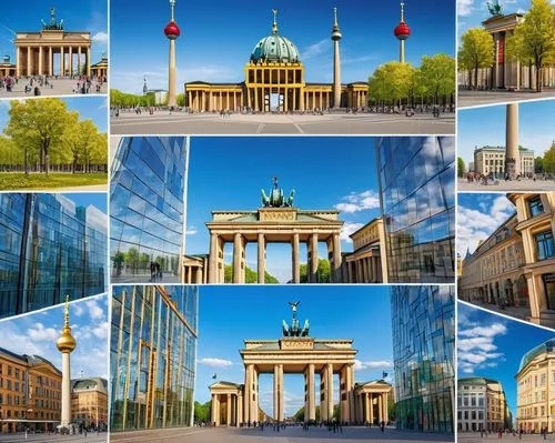 Berlin architecture, Lego style, bright colors, intricate details, iconic buildings, Brandenburg Gate, Berlin Cathedral, Victory Column, modern skyscrapers, historic landmarks, vibrant cityscape, urba