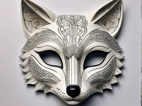 grey fox,mask,venetian mask,wooden mask,masquerade,ffp2 mask,halloween masks,paper art,tribal masks,anonymous mask,animal head,masks,south american gray fox,kitsune,sand fox,kit fox,hanging mask,fawkes mask,covid-19 mask,wolves,Illustration,Paper based,Paper Based 29