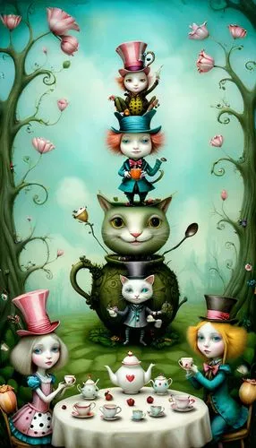 tea party,tea party collection,tea party cat,alice in wonderland,tea service,tea cups,cake stand,teacup,coffee tea illustration,tea set,tea cup fella,tea time,teacup arrangement,high tea,afternoon tea,candy cauldron,teatime,tearoom,tea cup,wonderland,Illustration,Abstract Fantasy,Abstract Fantasy 06