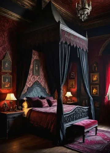 four poster,ornate room,four-poster,victorian style,bedroom,wade rooms,sleeping room,canopy bed,the little girl's room,victorian,the victorian era,great room,guestroom,children's bedroom,boutique hotel,napoleon iii style,dracula castle,doll house,guest room,gothic style,Conceptual Art,Daily,Daily 05