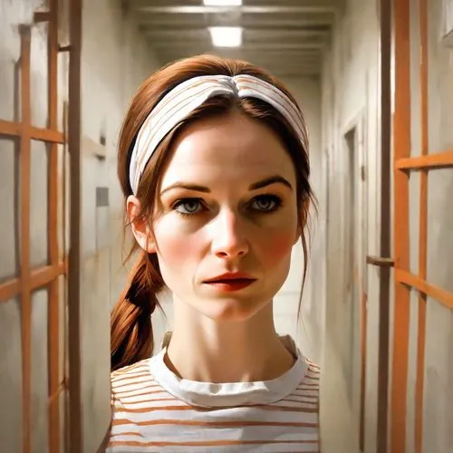 detention,clementine,hallway,daisy jazz isobel ridley,porcelain doll,doll's house,headscarf,doll's facial features,the girl in the bathtub,the morgue,jane austen,asylum,audrey,british actress,headband,porcelain dolls,retro woman,white lady,mime,queen anne,Digital Art,Classicism