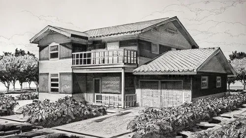 color sketch with sketching markers and liners,a house with an ocean front yard and trees,model house,house drawing,nakashima,rumah,nishihara,bahay,Art sketch,Art sketch,Concept