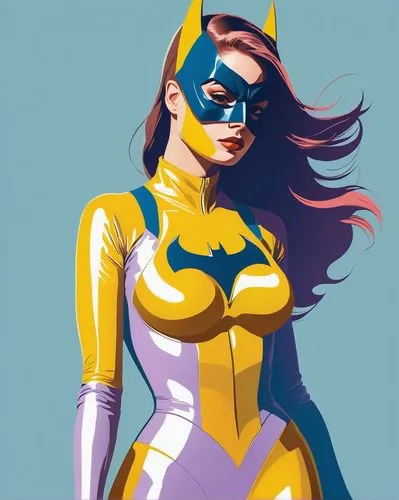 A striking and minimalistic digital art design depicting busty lustful Batgirl
highlights the shape of her full body in pastel colors tones, displaying a combination of solid lines and thin strokes., 