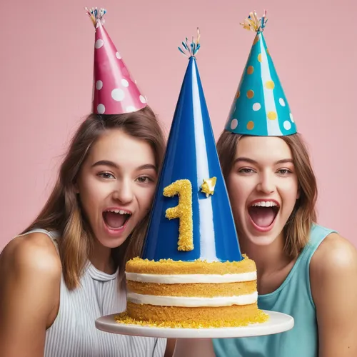 Generate a cheerful and fun 21st birthday image with a cake and party hats.,birthday banner background,birthday template,happy birthday text,happy birthday banner,birthday items,children's birthday,pa