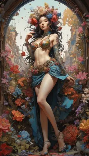 girl in a wreath,wreath of flowers,persephone,flora,girl in flowers,fantasy portrait,majevica,magnolia,water nymph,hoshihananomia,secret garden of venus,baroque angel,background ivy,ophelia,potpourri,viveros,margairaz,aerith,siren,fantasy art,Conceptual Art,Sci-Fi,Sci-Fi 01