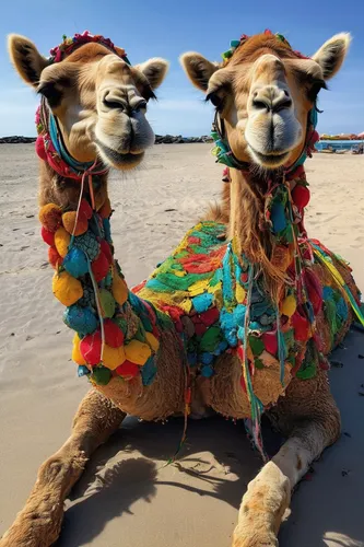 Produce playful and teasing photos of cameltoes on a sunny beach during a summer vacation.,llamas,vicuña,alpacas,amigos,two-humped camel,camelid,camels,camel caravan,argentina desert,dromedaries,mexic