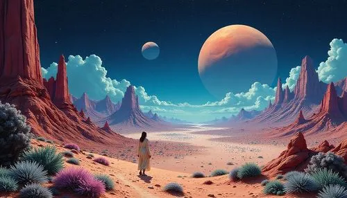 moon valley,lunar landscape,valley of the moon,alien planet,desert landscape,moonscape,Illustration,Retro,Retro 25