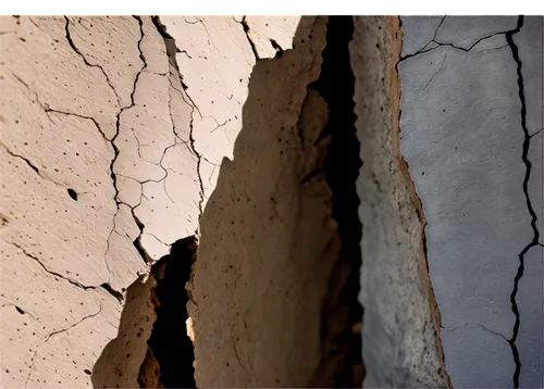 Wall cracks, free-standing, rugged texture, irregular shape, earthy tone, detailed shading, morning sunlight, soft focus, shallow depth of field, 3/4 composition, cinematic lighting, high-contrast ima