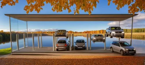 mirror house,autumn camper,cube stilt houses,boat trailer,inverted cottage,fishing tent,bus shelters,travel trailer,roof tent,exterior mirror,folding roof,recreational vehicle,motorhomes,cubic house,house with lake,lake view,ev charging station,corten steel,motorhome,cube house,Photography,General,Realistic