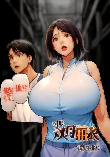 an asian woman with big  is holding a sign with a boy,scummvm,rumiko,kuchel,hypermastus,shimei,shenmue