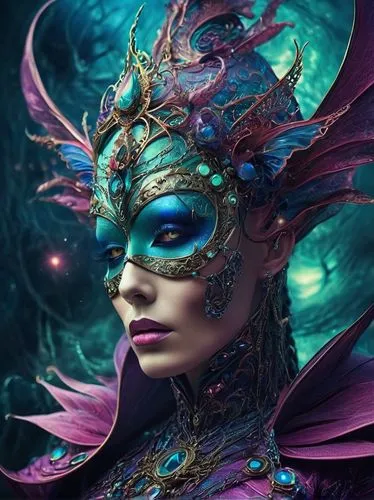 masquerade,the carnival of venice,fairy peacock,venetian mask,the enchantress,fantasy art,faery,fantasy woman,faerie,enchantress,fantasy portrait,masquerading,3d fantasy,fairy queen,fantasy picture,fantasia,maleficent,blue enchantress,masque,peacock,Illustration,Realistic Fantasy,Realistic Fantasy 37