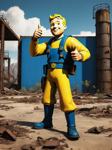 fallout4,fallout,civil defense,dancing dave minion,pubg mascot,blue-collar worker,fresh fallout,fallout shelter,minion tim,construction worker,steel man,engineer,builder,blue-collar,miner,ironworker,coveralls,heavy water factory,tradesman,chemical plant,Illustration,Abstract Fantasy,Abstract Fantasy 12