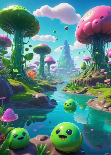 mushroom landscape,mushroom island,frog background,watermelon wallpaper,alien world,fairy village,watermelon background,fairy world,acid lake,alien planet,toadstools,patrol,fairy forest,floating islands,cartoon forest,fantasy landscape,cartoon video game background,swampy landscape,kawaii frogs,4k wallpaper,Art,Classical Oil Painting,Classical Oil Painting 15