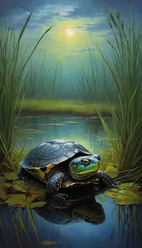 painted turtle,pond turtle,terrapin,common map turtle,red eared slider,water turtle,map turtle,land turtle,turtle,green turtle,trachemys scripta,turtles,trachemys,florida redbelly turtle,pond frog,water frog,green sea turtle,loggerhead turtle,freshwater marsh,fishing float,Conceptual Art,Daily,Daily 32