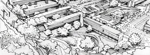 pencils,mono-line line art,escher village,mono line art,peter-pavel's fortress,pen drawing,castle of the corvin,mountain settlement,isometric,hashima,escher,house drawing,bethlen castle,skyscraper tow