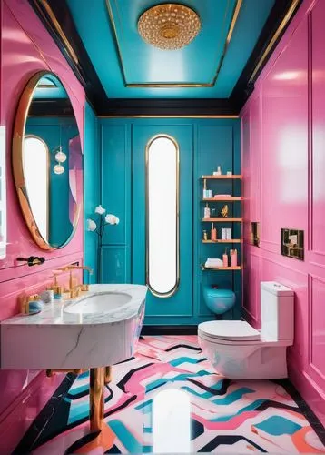 luxury bathroom,beauty room,the little girl's room,bathroom,interior design,bathroom cabinet,mirror house,ufo interior,washroom,great room,ornate room,bathtub,bathroom sink,modern decor,interiors,makeup mirror,blue room,restroom,toilet table,checkered floor,Conceptual Art,Sci-Fi,Sci-Fi 04