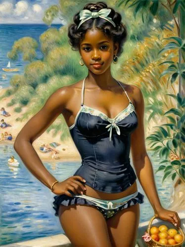 oshun,tretchikoff,afro american girls,the sea maid,retro pin up girl,pin-up girl,african american woman,nubian,african woman,nzinga,toccara,leontyne,polynesian girl,afrotropic,pin up girl,pin ups,lachanze,nubia,african art,afro american,Art,Classical Oil Painting,Classical Oil Painting 15