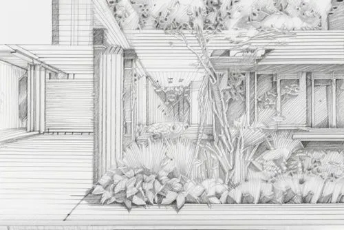  line drawing,a drawing of a patio with plants and flowers,sketchup,garden elevation,house drawing,penciling,garden design sydney,pencilling,Design Sketch,Design Sketch,Pencil Line Art