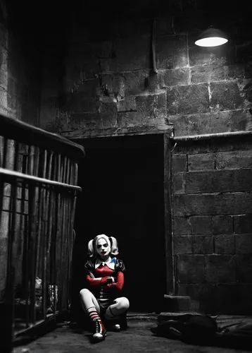 interrogation mark,jigsaw,interrogation,creepy clown,teddy bear waiting,prisoner,asylum,carmine,madhouse,interrogation point,horror clown,teddy bear crying,harley quinn,lonely child,a dark room,scary clown,sock monkey,the morgue,scared santa claus,mickey,Photography,Black and white photography,Black and White Photography 01