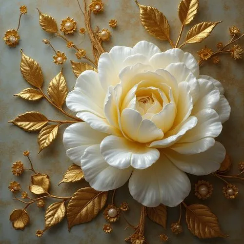 blossom gold foil,gold flower,porcelain rose,stitched flower,flower gold,goldwork