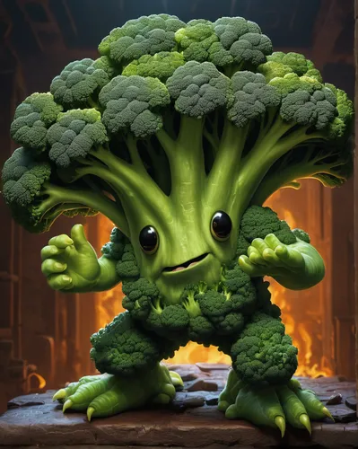 Write a heartwarming story about a broccoli that overcomes its fear and becomes the hero of the broccoli kingdom.,brocoli broccolli,broccoli,broccoflower,rapini,kawaii vegetables,cruciferous vegetable