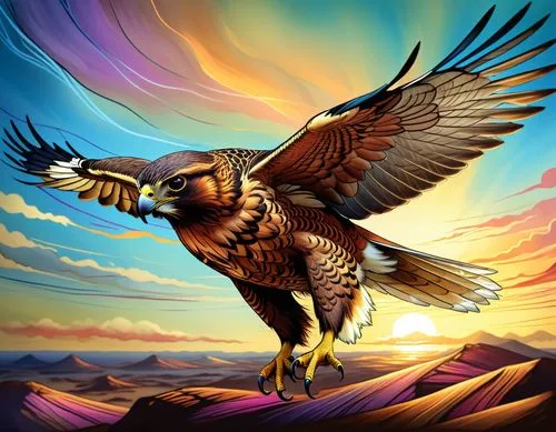 Line drawing of a falcon.in africa ,this is a picture of a hawk soaring into the sunset,eagle illustration,steppe eagle,mongolian eagle,mountain hawk eagle,hawk animal,african eagle,Illustration,Reali