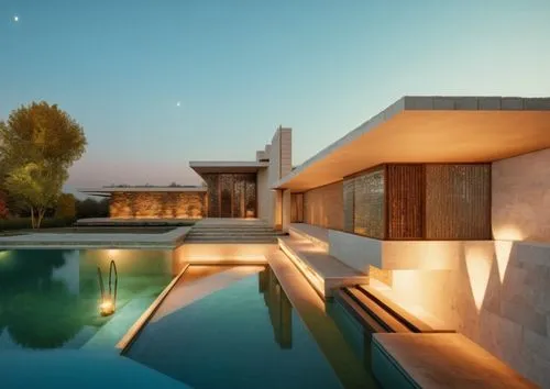 glass bricks natural stone concrete garden trees wood park pool landscape sunlight blue sky night view Spotlights night view summer manoir villa,an outdoor swimming pool at dusk,amanresorts,masseria,d