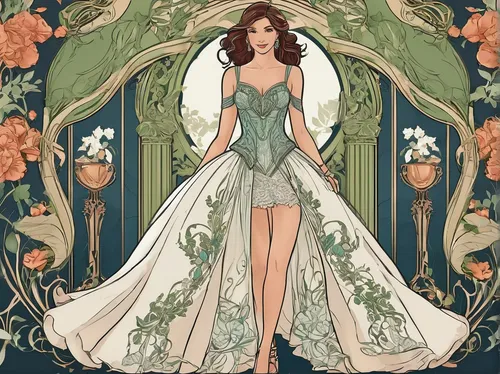 fairy queen,wedding dress,wedding gown,bridal,bridal dress,bridal clothing,fairy tale character,art nouveau design,bride,wedding dresses,silver wedding,art nouveau,rosa 'the fairy,cinderella,celtic queen,vanessa (butterfly),mother of the bride,evening dress,flower fairy,rosa ' the fairy,Illustration,Retro,Retro 13