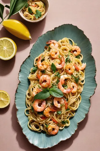 Imagine a tropical beach party with shrimp pasta as the main dish.,shrimp pasta,seafood pasta,pad thai prawn,fettuccine and shrimp,spaghetti aglio e olio,baked shrimp with glass noodles,scampi shrimp,